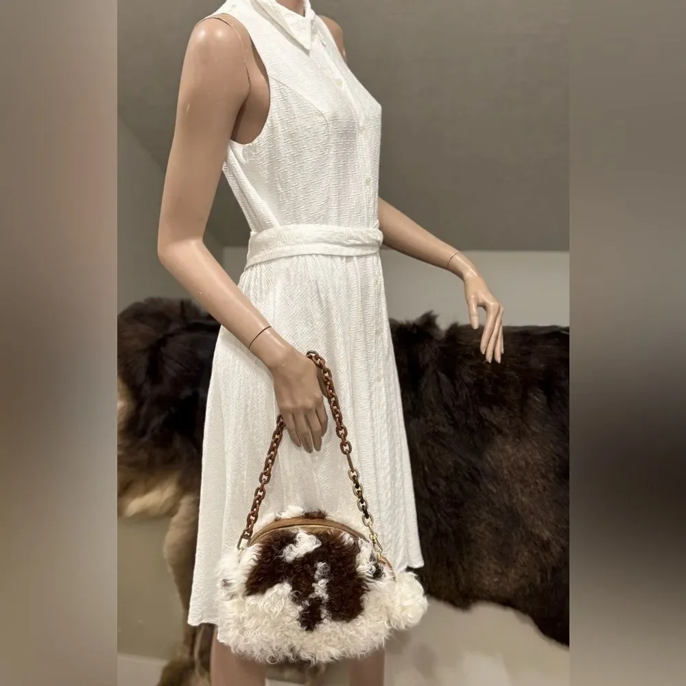 Handmade Natural Curly Shearling Handbag, Real Lamb Fur Shoulder Bag/Crossbody